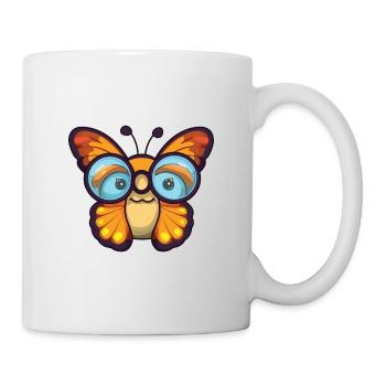 Schmetterling mit Brille Cartoon Kawaii Illustration - Tasse - Weiß - Rechts