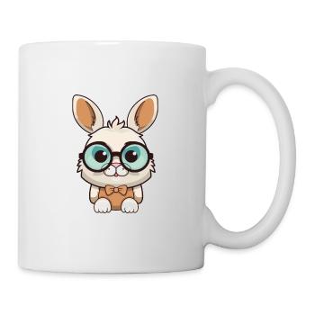Hase trägt Brille Cartoon Kawaii Illustration - Tasse - Weiß - Rechts