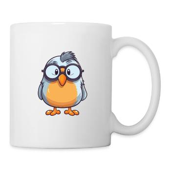 Vogel mit Brille Karikatur Kawaii Illustration - Tasse - Weiß - Rechts