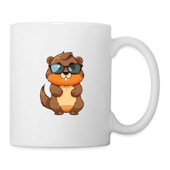 Castor portant des lunettes dessin animé Kawaii Illustration - Mug blanc - blanc - Droite