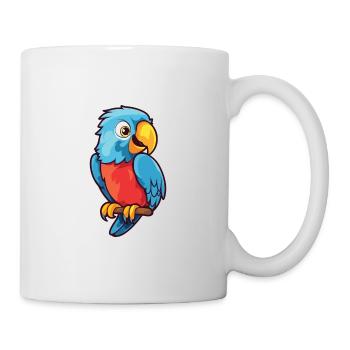 Papageien-Karikatur-Kawaii-Aquarell-Illustration - Tasse - Weiß - Rechts