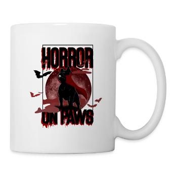 Horror on Paws | Gruseliger Hund vor Blutmond - Tasse - Weiß - Rechts