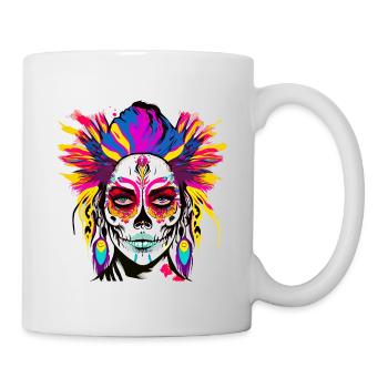 Totenkopf Frau Farbe - Tasse - Weiß - Rechts