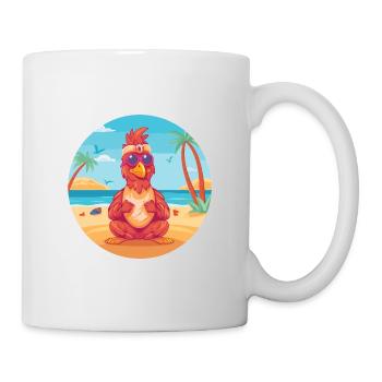 Rooster Cartoon Yoga Beach Summer Illustration - Mug - white - Right