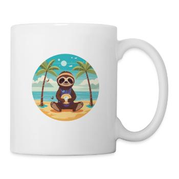 Faultier Karikatur Yoga Strand Sommer Illustration - Tasse - Weiß - Rechts