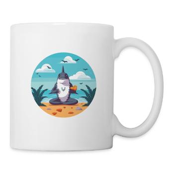 Shark Cartoon Yoga Beach Summer Illustration - Mug - white - Right