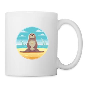Seal Cartoon Yoga Beach Illustration d’été - Mug blanc - blanc - Droite