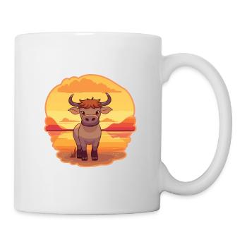 Bull Lustige Karikatur Kawaii Strand Illustration - Tasse - Weiß - Rechts