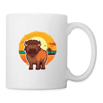 Bison Drôle de dessin animé Kawaii Beach Illustration - Mug blanc - blanc - Droite