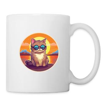 Cat Funny Cartoon Kawaii Beach Illustration - Mug - white - Right