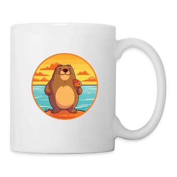 Beaver Funny Cartoon Kawaii Beach Illustration - Mug - white - Right