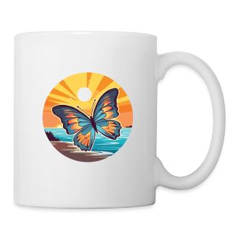 Schmetterling Lustige Karikatur Kawaii Strand Illustration - Tasse - Weiß - Rechts