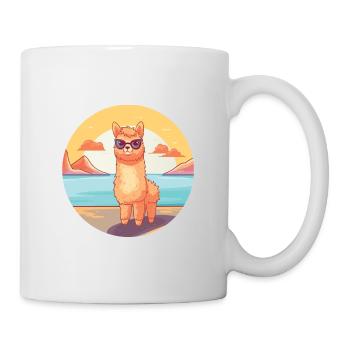 Alpaga Drôle de dessin animé Kawaii Beach Illustration - Mug blanc - blanc - Droite