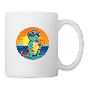 Chamäleon Lustige Karikatur Kawaii Strand Illustration - Tasse - Weiß - Rechts