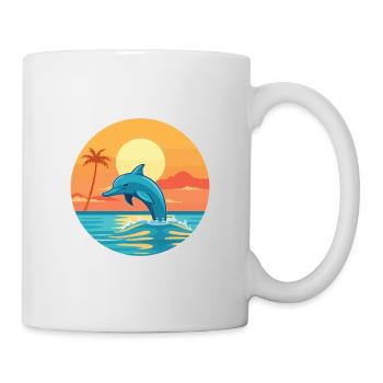 Dolphin Funny Cartoon Kawaii Beach Illustration - Mug - white - Right