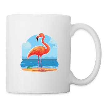 Flamingo Drôle de dessin animé Kawaii Beach Illustration - Mug blanc - blanc - Droite