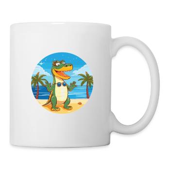 Crocodile Funny Cartoon Kawaii Beach Illustration - Mug - white - Right