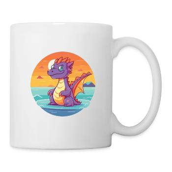 Drache lustige Karikatur Kawaii Strand Illustration - Tasse - Weiß - Rechts