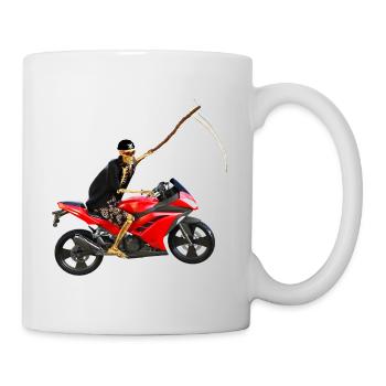 Sensenmann steigt um auf´s Motorrad - Tasse - Weiß - Rechts