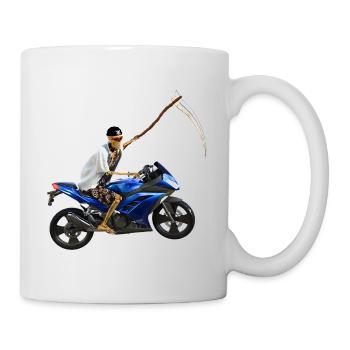Sensenmann steigt um auf´s Motorrad - Tasse - Weiß - Rechts
