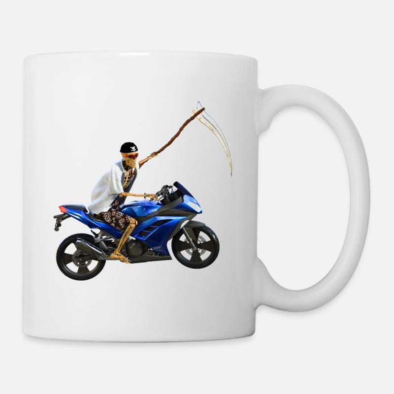 Sensenmann steigt um auf´s Motorrad - Tasse - Weiß