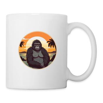 Gorilla Funny Cartoon Kawaii Beach Illustration - Mug - white - Right