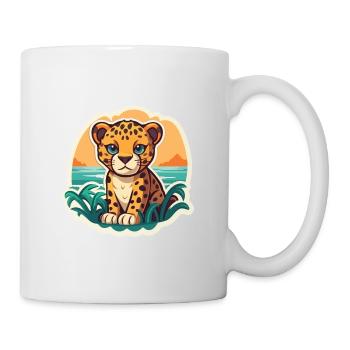 Jaguar Lustige Karikatur Kawaii Strand Illustration - Tasse - Weiß - Rechts