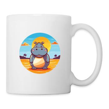 Hippo Funny Cartoon Kawaii Beach Illustration - Mug - white - Right