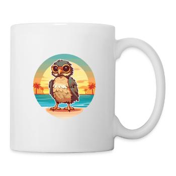 Hawk Funny Cartoon Kawaii Beach Illustration - Mug - white - Right