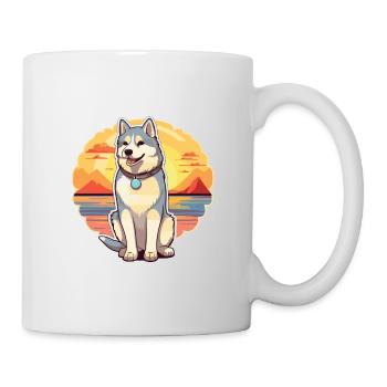 Husky Dog Funny Cartoon Kawaii Beach Illustration - Mug blanc - blanc - Droite