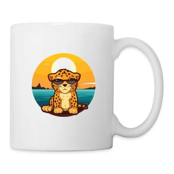 Leopard Funny Cartoon Kawaii Beach Illustration - Mug - white - Right