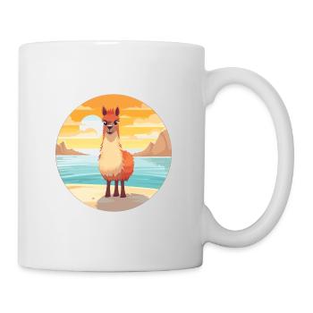Llama Funny Cartoon Kawaii Beach Illustration - Mug - white - Right