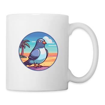 Pigeon Funny Cartoon Kawaii Beach Illustration - Mug - white - Right