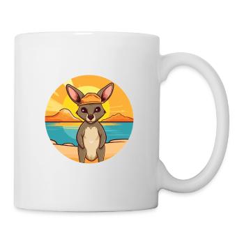 Kangaroo Funny Cartoon Kawaii Beach Illustration - Mug - white - Right