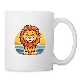 Löwe lustige Karikatur Kawaii Strand Illustration - Tasse - Weiß - Rechts