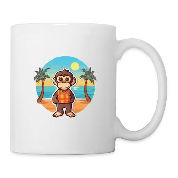 Affe lustige Karikatur Kawaii Strand Illustration - Tasse - Weiß - Rechts