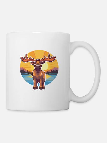 Elch lustige Karikatur Kawaii Strand Illustration - Tasse - Weiß