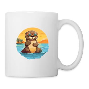 Otter Lustige Karikatur Kawaii Strand Illustration - Tasse - Weiß - Rechts