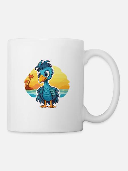 Peacock Funny Cartoon Kawaii Beach Illustration - Mug blanc - blanc