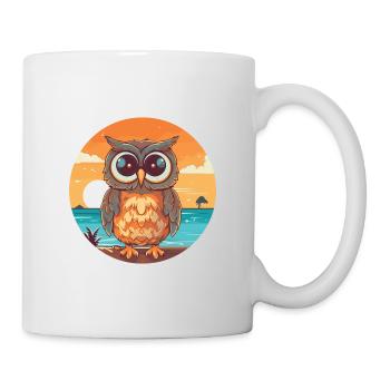 Owl Funny Cartoon Kawaii Beach Illustration - Mug - white - Right