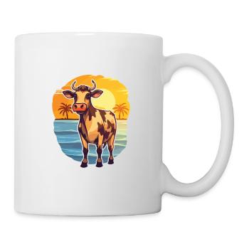 Cow Funny Cartoon Kawaii Beach Illustration - Mug - white - Right