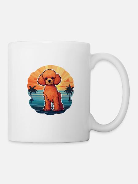 Pudel Hund Lustige Karikatur Kawaii Strand Illustration - Tasse - Weiß