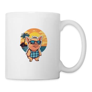Cochon Drôle de dessin animé Kawaii Beach Illustration - Mug blanc - blanc - Droite