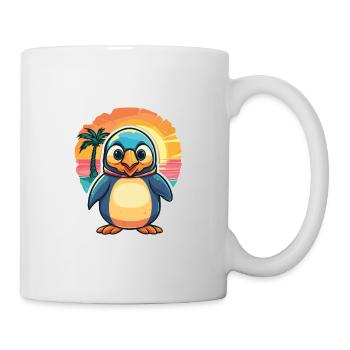 Penguin Funny Cartoon Kawaii Beach Illustration - Mug - white - Right