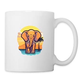 Elephant Funny Cartoon Kawaii Beach Illustration - Mug blanc - blanc - Droite