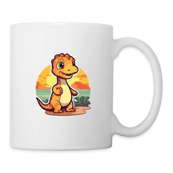Dinosaur Funny Cartoon Kawaii Beach Illustration - Mug - white - Right
