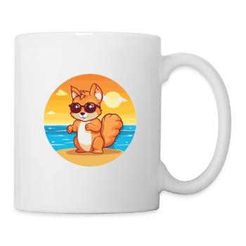 Squirrel Funny Cartoon Kawaii Beach Illustration - Mug - white - Right