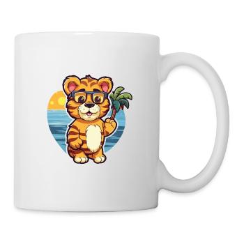 Tiger Lustige Karikatur Kawaii Strand Illustration - Tasse - Weiß - Rechts