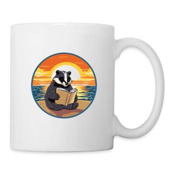 Blaireau Mignon Drôle Dessin Animé Kawaii Livre Plage - Mug blanc - blanc - Droite