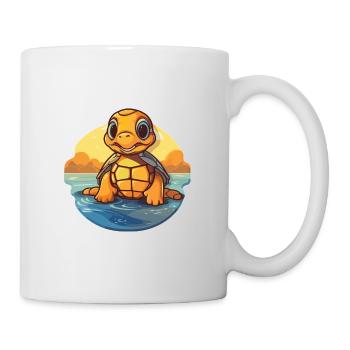 Sea Turtle Funny Cartoon Kawaii Beach Illustration - Mug - white - Right